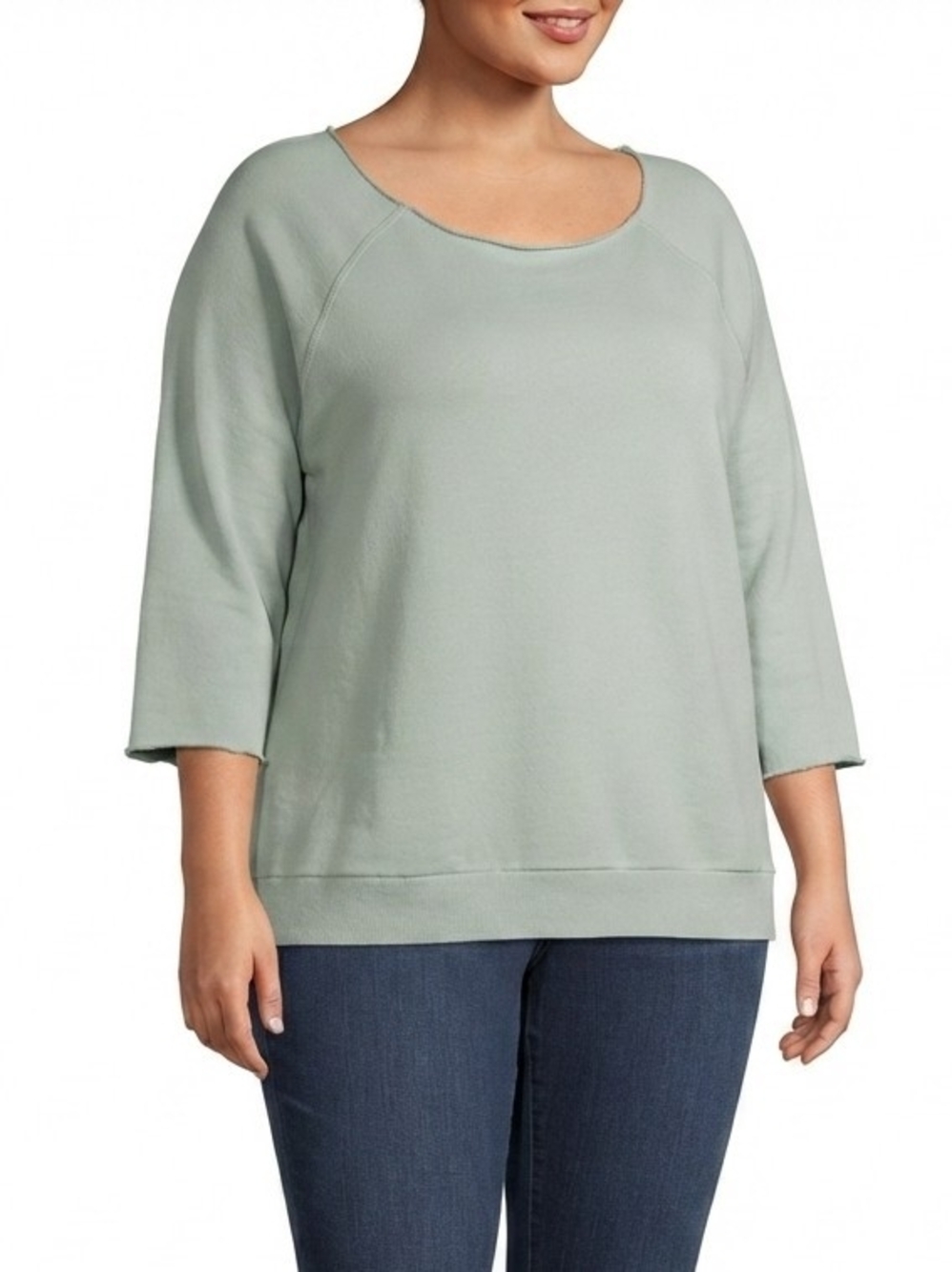 ​SOFFE Curves Sage Green Raw Edge Scoop Neck Pullover Sweatshirt Plus 3X
